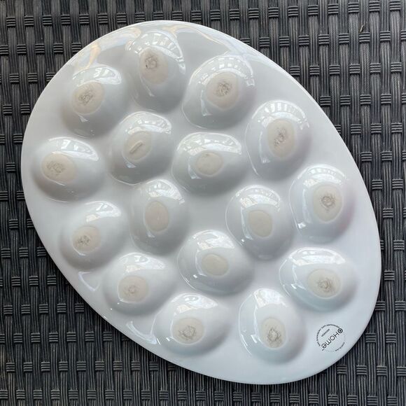 Target Home White Egg Shaped Ceramic Deviled Egg Serving Platter Plate - Picture 7 of 16